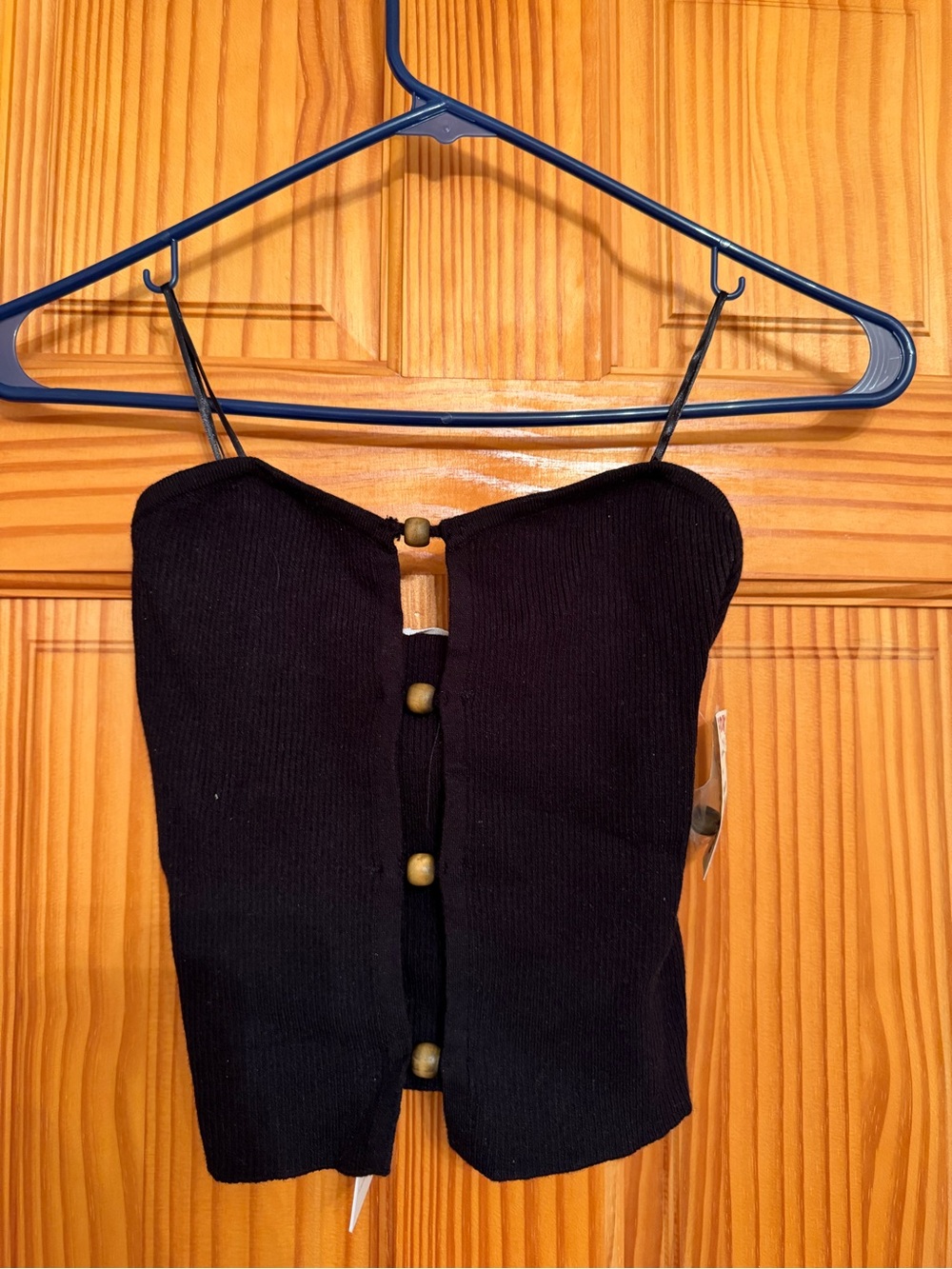 Song of Style Black Ribbed Button Front Top tube top